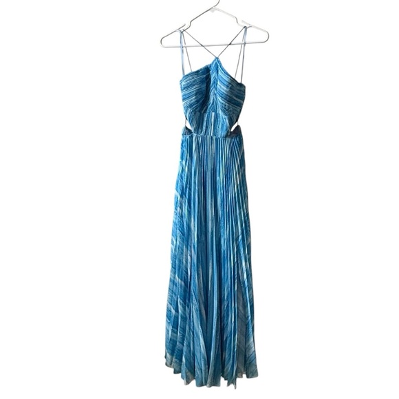 AMUR Janet Pleated Striped Cutout Maxi Dress Blue Sz 0 - Picture 3 of 7